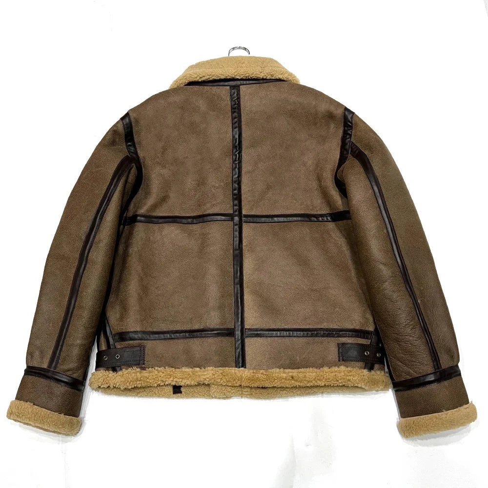 100% Natural Sheepskin Leather Jacket Winter Coat Real Fur Warm Explosive Style Sherpa Men's Large Motorcycle Fashion