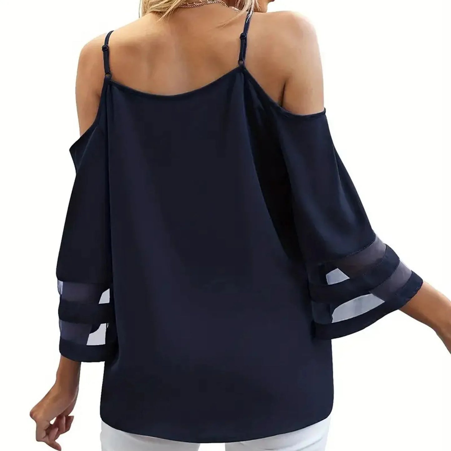 Women'S 3/4 Sleeve Tops Fashion Loose V-Neck Solid Color Casual Shoulder Strap Top Daily Commute Elegant All-Match Comfy Tops