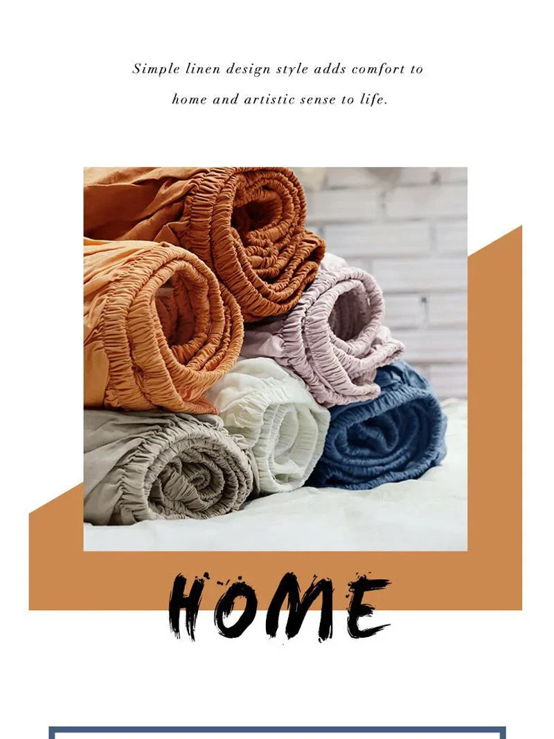100% Linen Fitted Bed Sheet Mattress Cover Natural Washed French Flax Soft Natural Breathable Deep Pockets Farmhouse Bedding