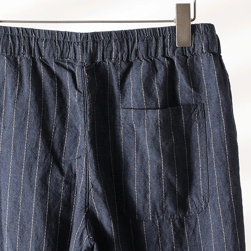 Cotton and Linen Comfortable Men's Fashion Trend Summer Pure Straight Stripe Thin Breathable Solid Color Loose Casual Pants