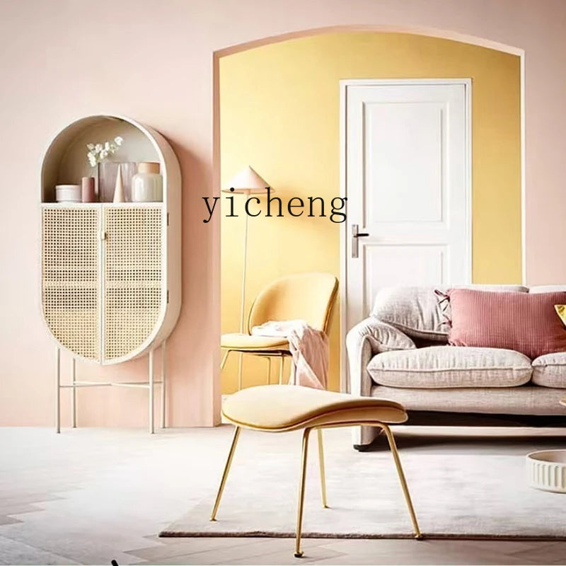 ZC Living Room Locker Model Room Storage Cabinet Post-Modern Solid Wood Rattan Curio Cabinet Entrance Cabinet