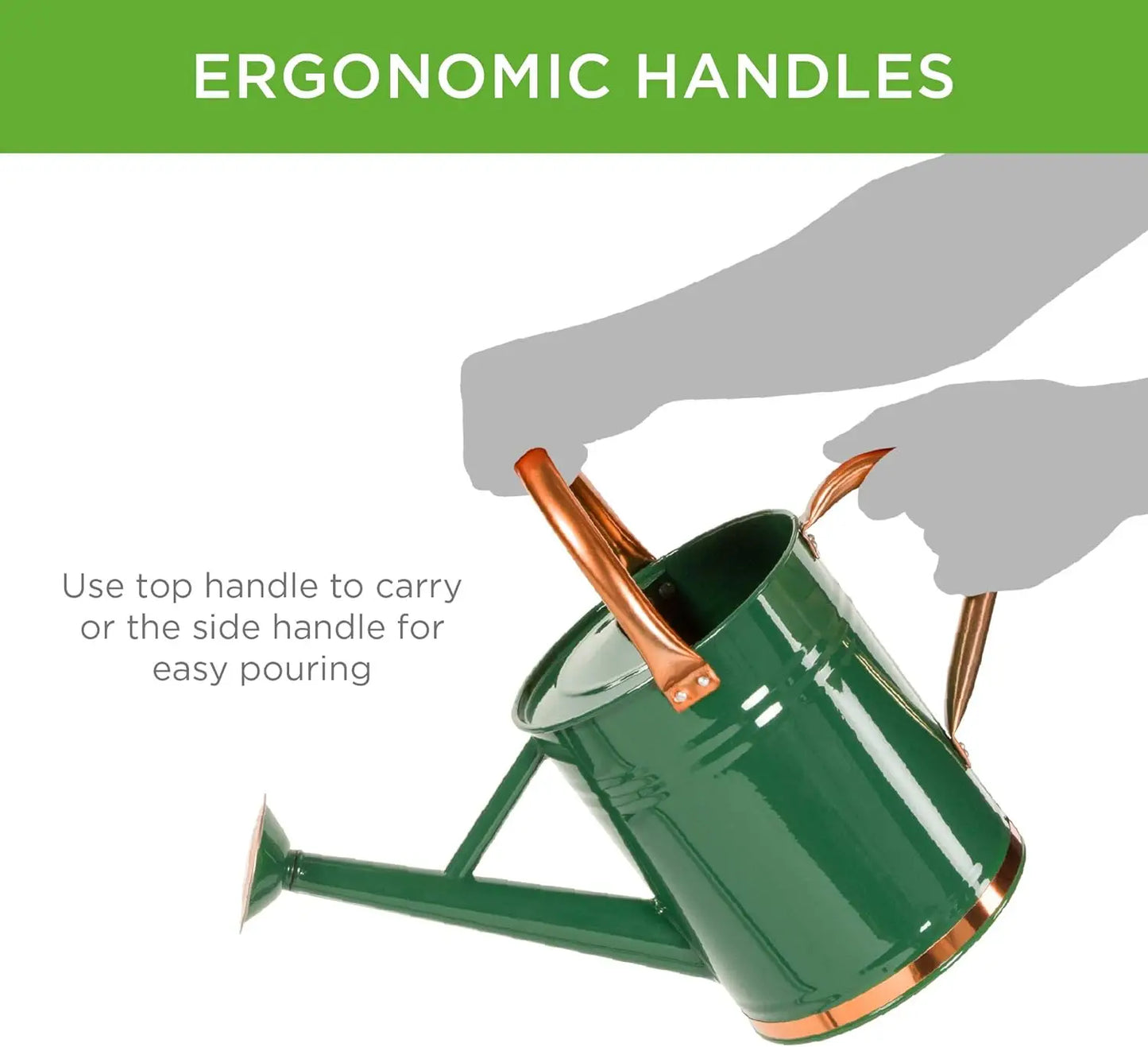 1-Gallon Lightweight Galvanized Steel Gardening Watering Can w/O-Ring, Top Handle, and Copper Accents