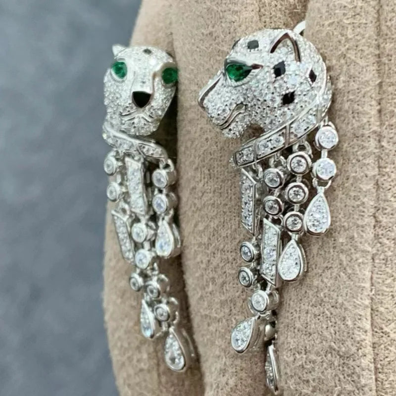 ZOCA Pure 925 Sterling Silver Leopard Tassel Earrings National Wind Earrings For Women With costume Antique Earring Fine Jewelry