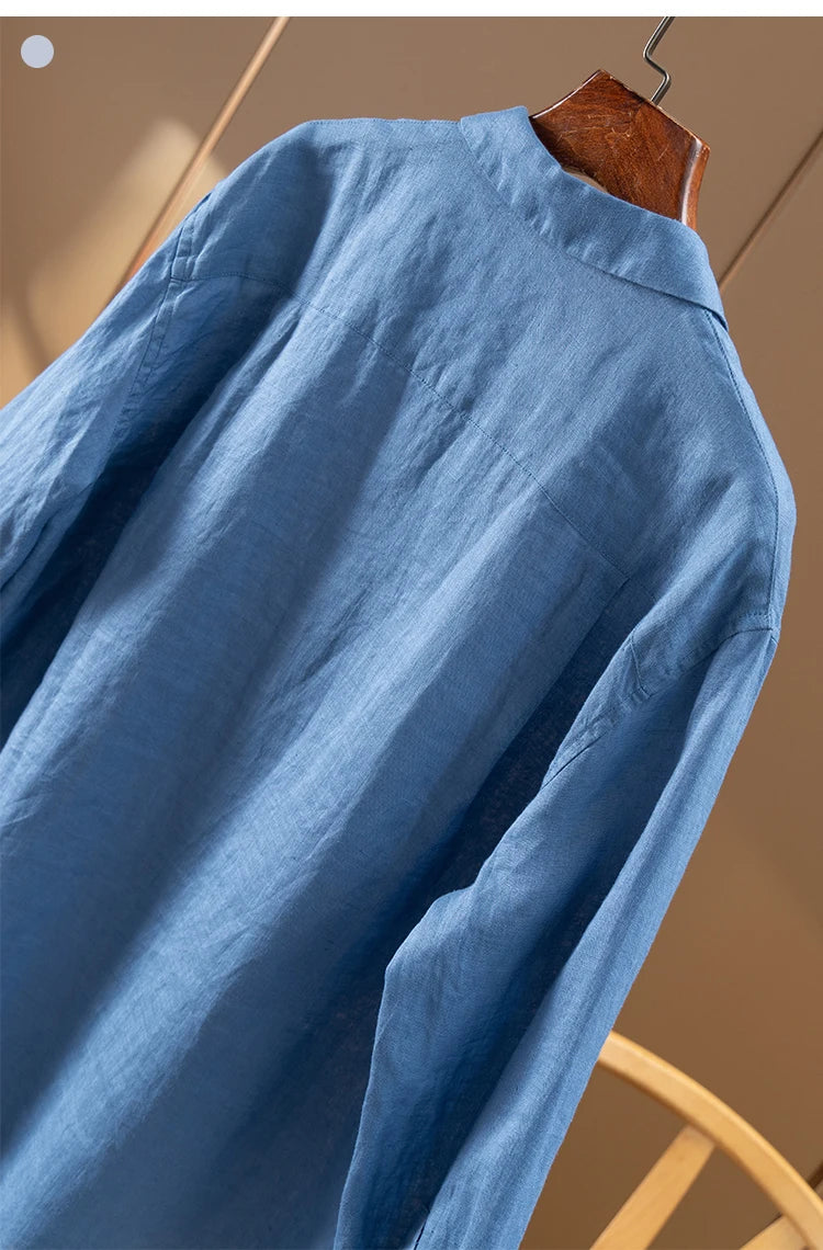 100% Linen Simple French High-quality Long-sleeved Shirt Women Autumn New Shirts for Women Blusas Mujer De Moda Verano