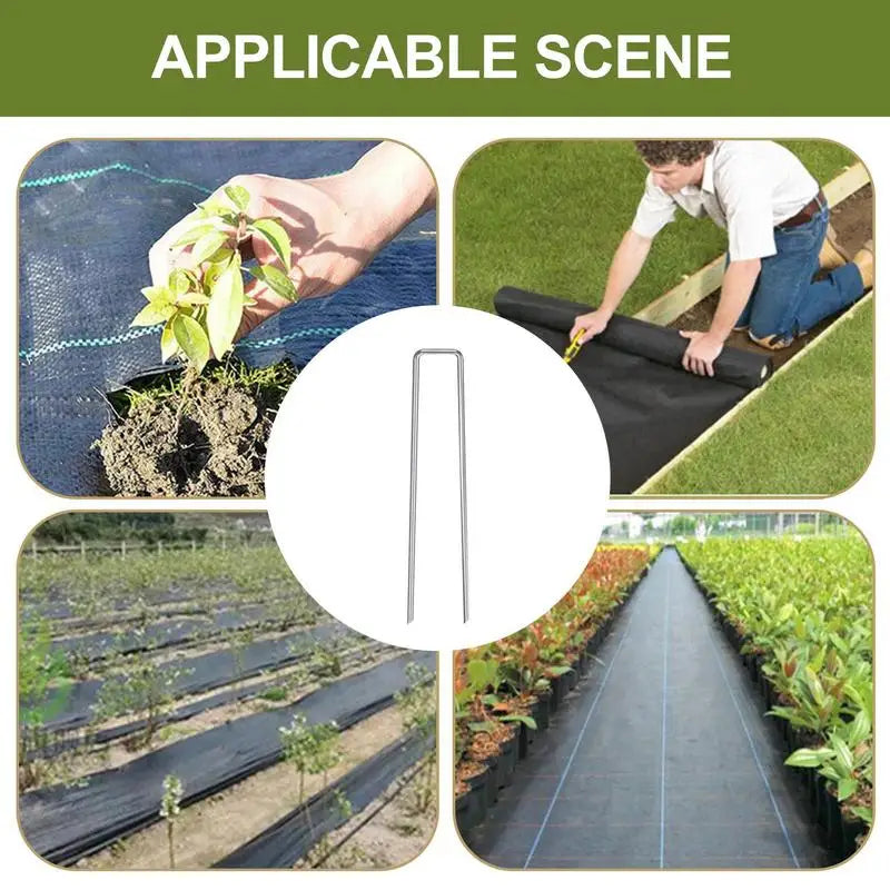 100 Pieces Garden Pegs Metal Tent Pegs U-shaped Gardening Nails Stakes Fence Steel Wire Lawn Spikes For Ground Sheets Membrane