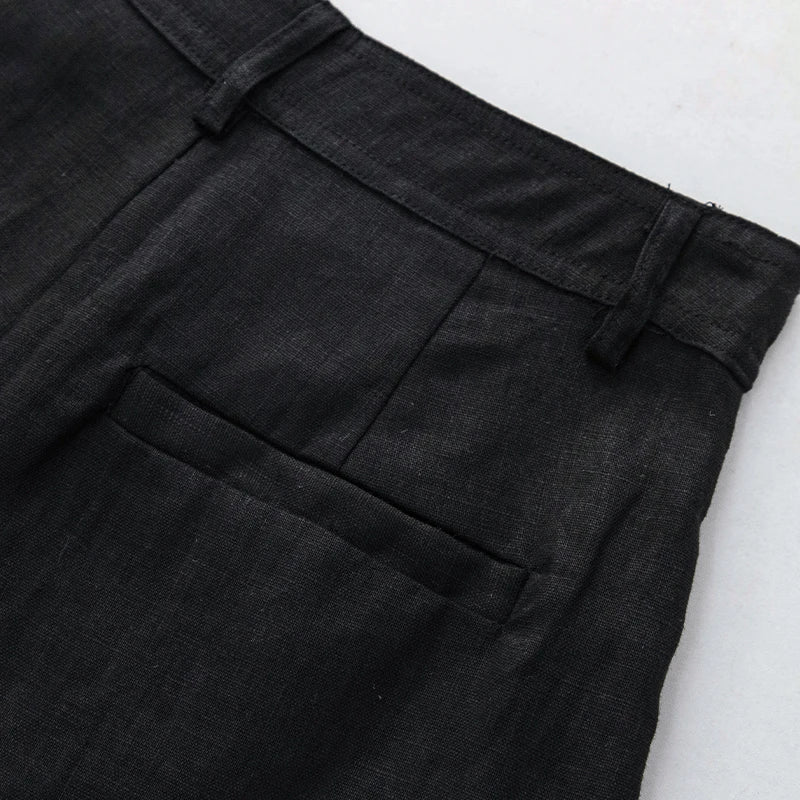 2024 Summer 100% Linen Women'S Shorts Casual High Waist Wide Leg Button Up Elegant Ol Short Pants Femme