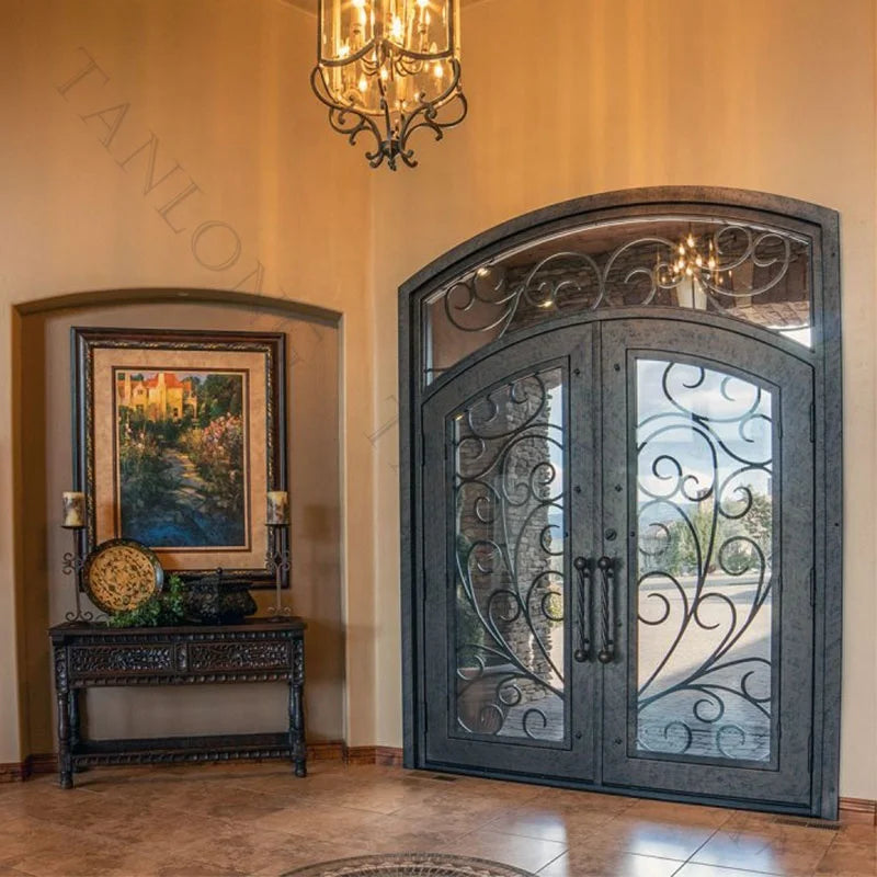 Wrought iron double door main iron glass door designer outside wrought iron door