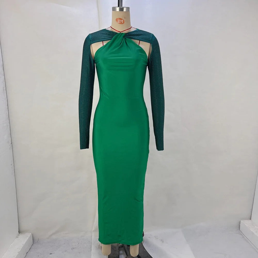 Women's autumn and winter fashion sexy personality temperament skinny long hot drill long sleeve elegant dress son
