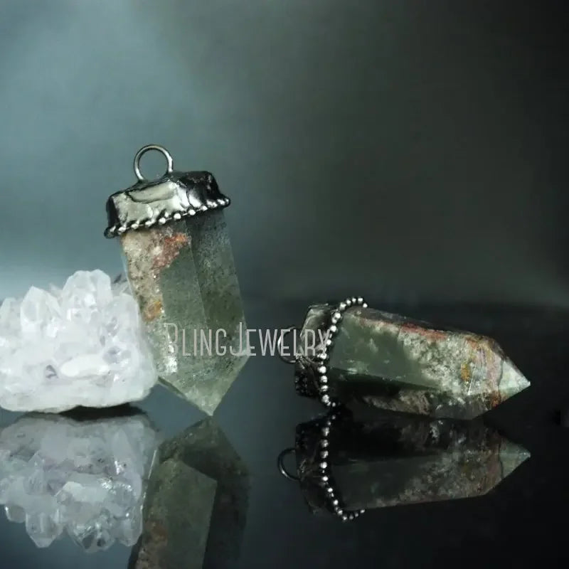 10pcs Lodolite Garden Quartz Crystal Necklace Pendant Natural Talisman Witch Wicca Pendulum Chakra Spiritual Jewelry Charms