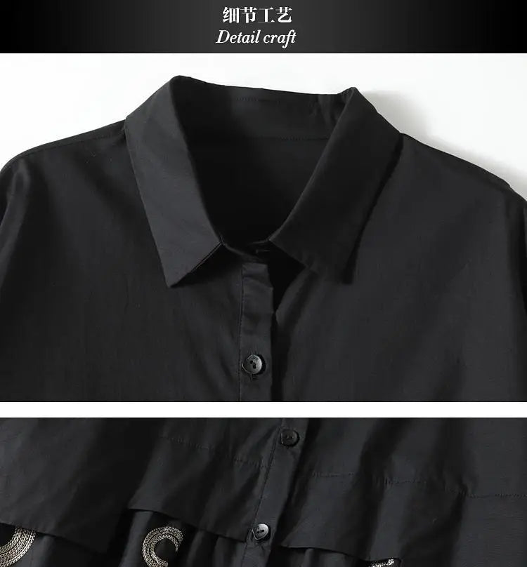 Women's Fashion Loose Spliced Shirt Autumn New Korean Casual Polo-Neck Printed Button Blouse Long Sleeve Female Clothing 2024