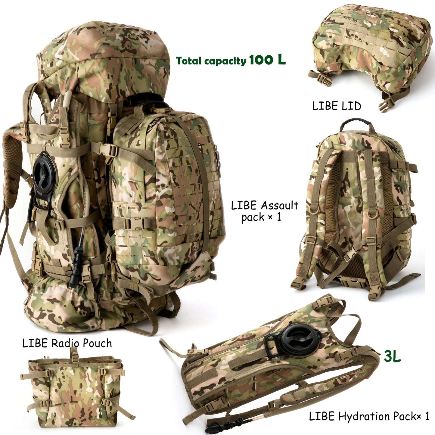 100L AKmax Military Tactical Large backpack camping equipment Man‘s Bag Hydration Pack Army backpack Waterproof Backpacks 4 in 1