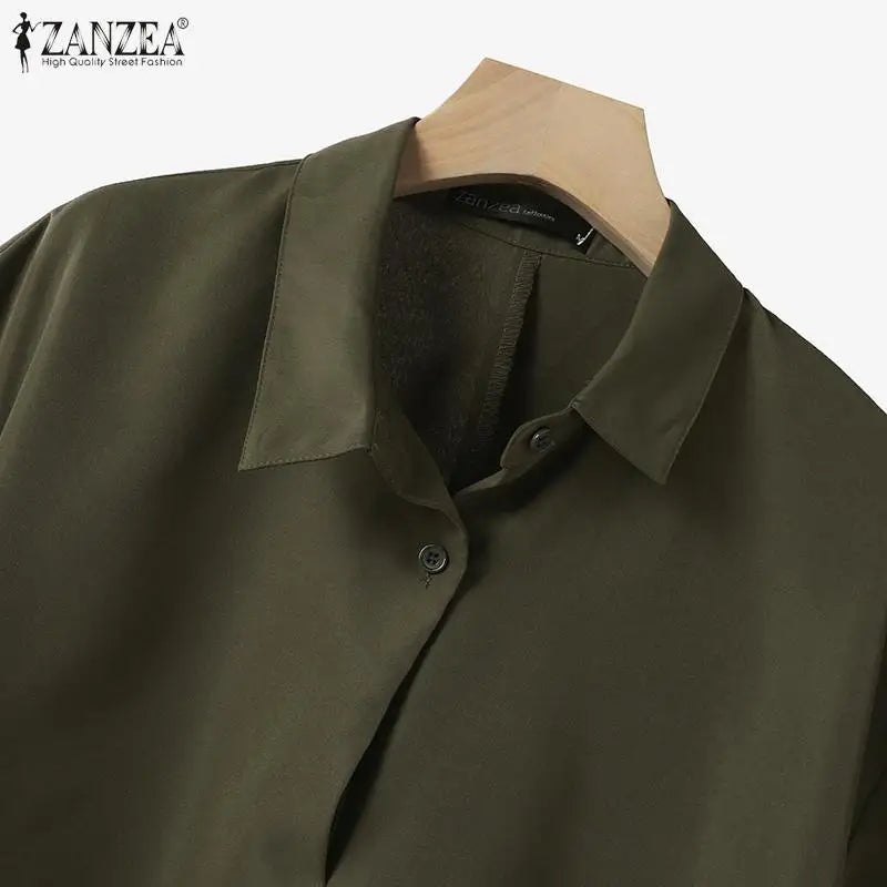 ZANZEA Korean Style Solid Color Shirts Women 2024 Summer Asymmetrical Lapel Neck Oversize Blouse Casual Half Sleeve Chemise Tops