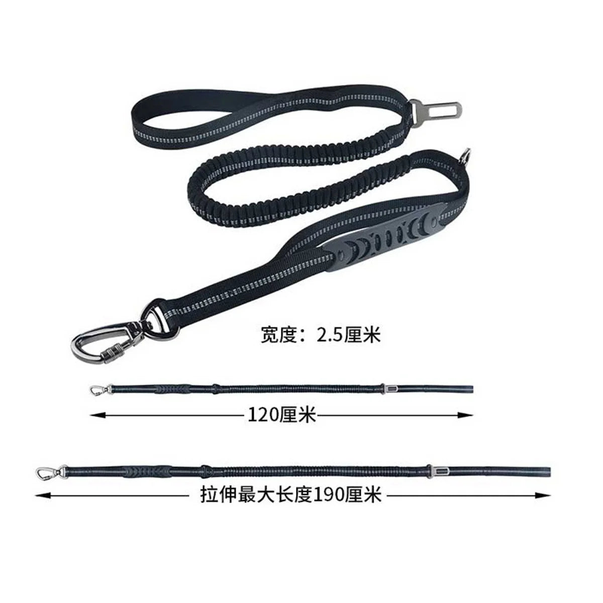 Dog Seat Belt 3-in-1 Car Harness for Dogs Pets Adjustable Safety Seatbelt Reflective Bungee Tether with Clip Hook Latch & Buckle