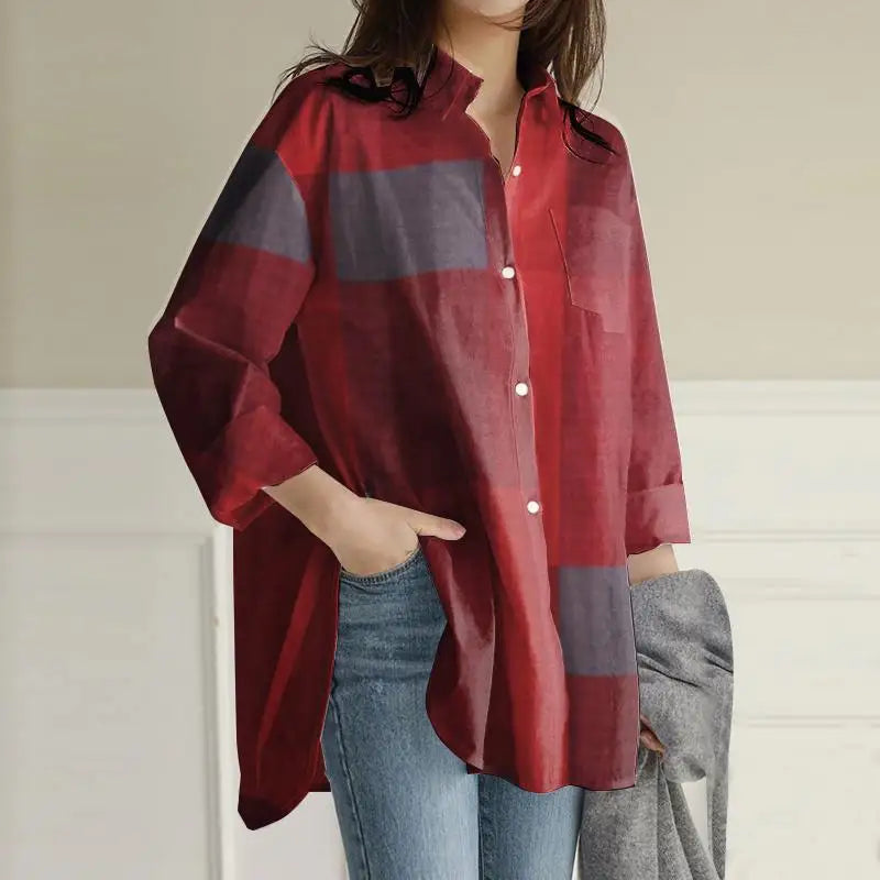 ZANZEA 2024 Summer Plaid Check Shirts Vintage Long Sleeve Blusas Women Fashion Irregular Blouse Oversized Female Casual Chemise