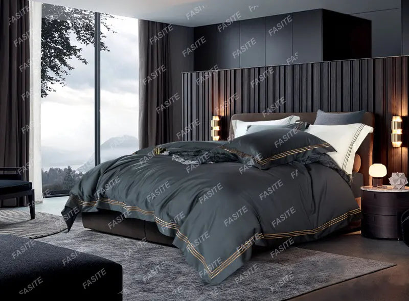 120s long-staple cotton satin cotton light luxury quilt cover four-piece high-end hotel European-style cotton bedding