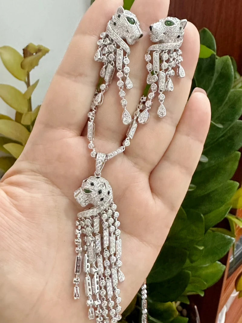 ZOCA Pure 925 Sterling Silver Leopard Tassel Earrings National Wind Earrings For Women With costume Antique Earring Fine Jewelry