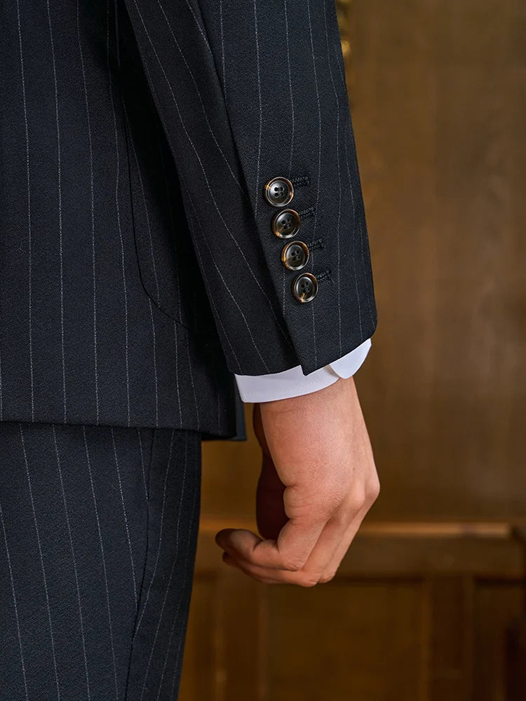 100% Wool Suits For Men Blazer Sets Jacket Vest Pant Double Breasted Striped 2022 Wedding Groom Wear Slim Fit Daily Clothing