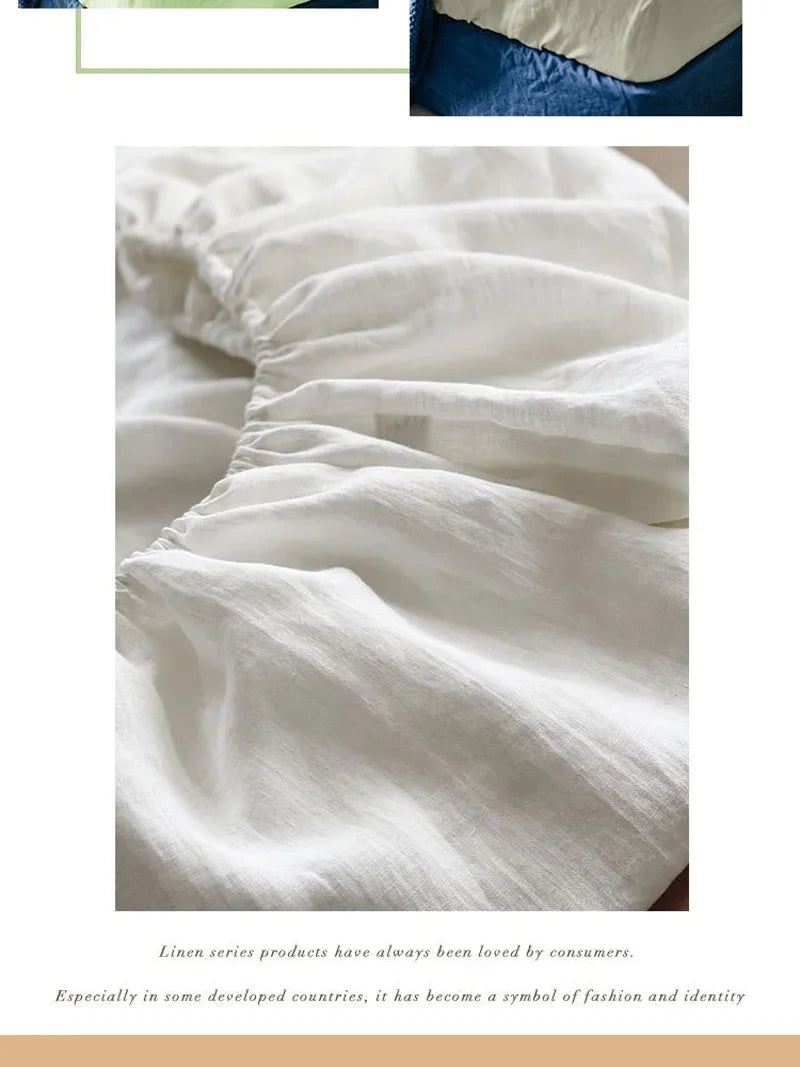 100% Linen Fitted Bed Sheet Mattress Cover Natural Washed French Flax Soft Natural Breathable Deep Pockets Farmhouse Bedding
