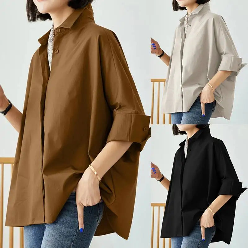 ZANZEA Women Lapel Neck Blouse Fashion OL Work Tops Casual 3/4 Sleeve Holiday Tops Oversize Chemise Female Loose Buttons Blusas
