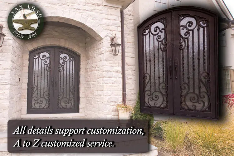 Wrought iron double door main iron glass door designer outside wrought iron door