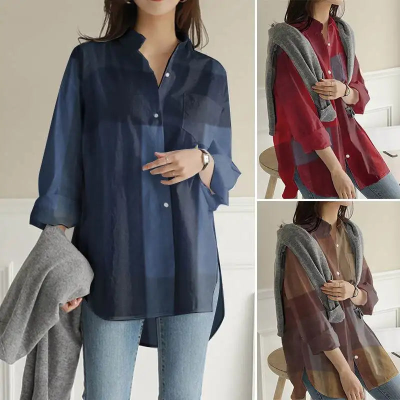 ZANZEA 2024 Summer Plaid Check Shirts Vintage Long Sleeve Blusas Women Fashion Irregular Blouse Oversized Female Casual Chemise