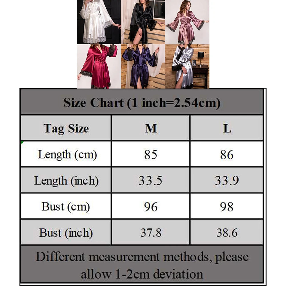 Women's Sleepwear Lace Patchwork Long Bathrobes Women's Pajamas Soft Silk Dresses Soft Silk Pajamas 2024