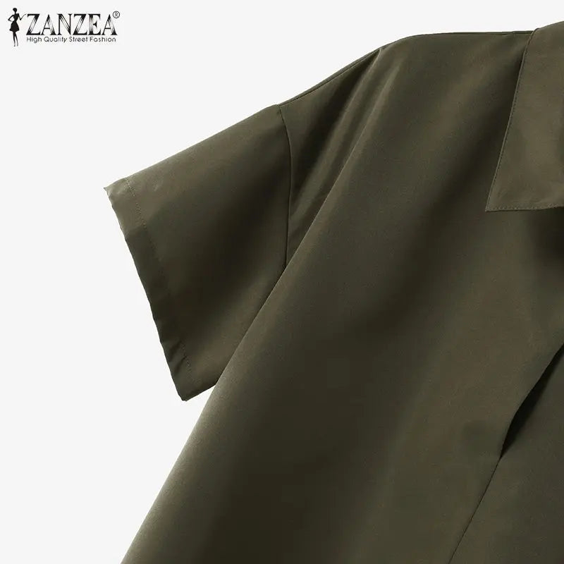 ZANZEA Korean Style Solid Color Shirts Women 2024 Summer Asymmetrical Lapel Neck Oversize Blouse Casual Half Sleeve Chemise Tops