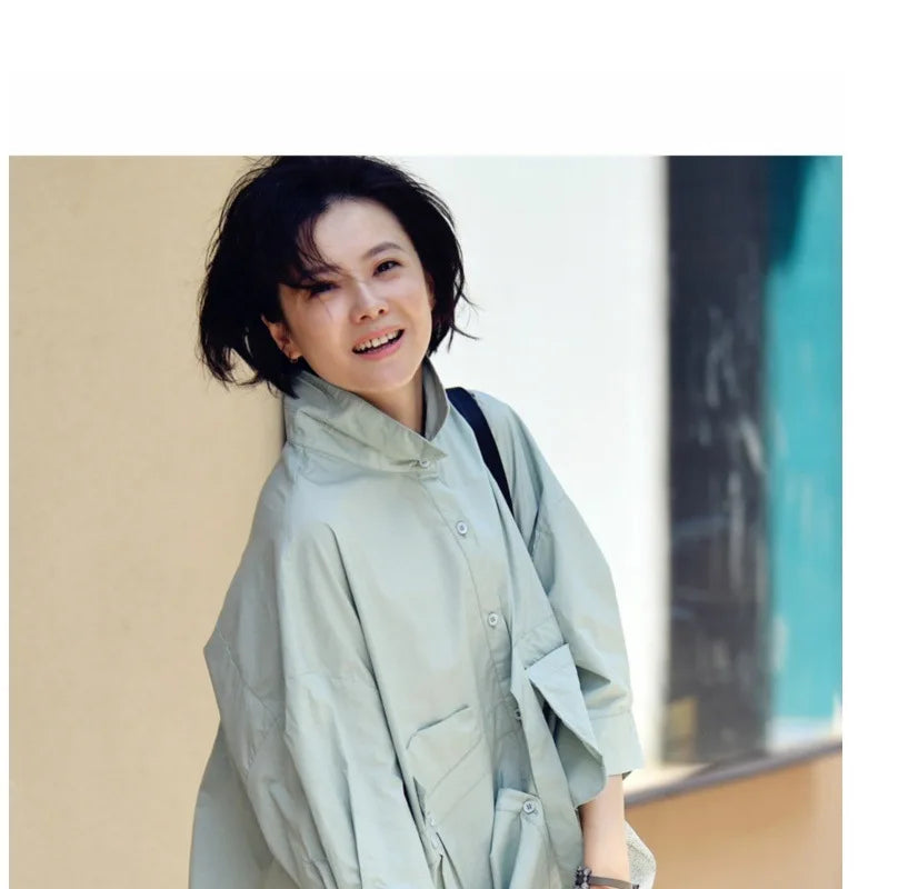 Women's Irregular Cotton Lapel Five-Point Sleeve Blouse, Large Size Shirt, Elegant Blouses for Youth, Medium Length