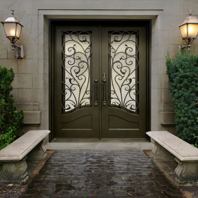 Wrought iron double door main iron glass door designer outside wrought iron door