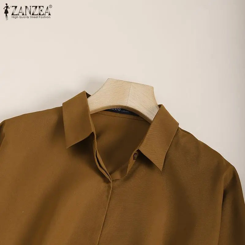 ZANZEA Women Lapel Neck Blouse Fashion OL Work Tops Casual 3/4 Sleeve Holiday Tops Oversize Chemise Female Loose Buttons Blusas