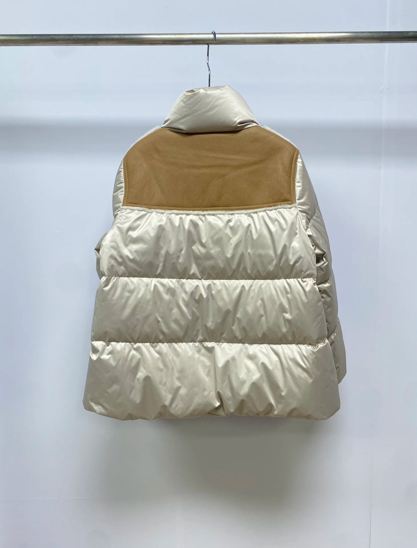 Women's Casual Sheepskin Wool Patchwork Goose Down Jacket, Female Clothing, High Collar, Luxury, Light, Fashion, B, C