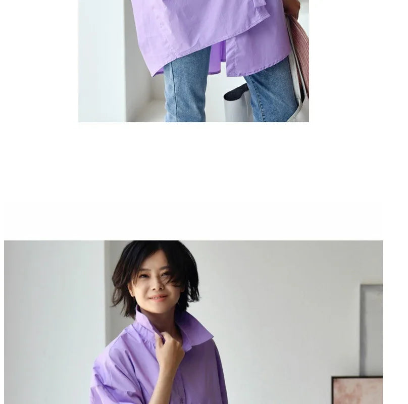 Women's Irregular Cotton Lapel Five-Point Sleeve Blouse, Large Size Shirt, Elegant Blouses for Youth, Medium Length