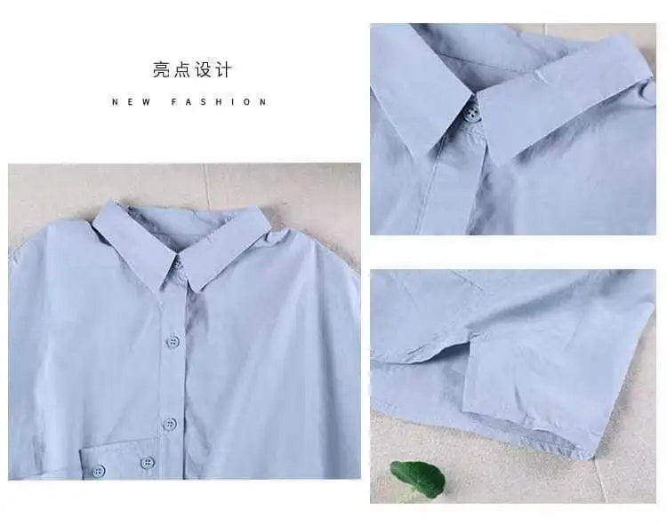 Women's Irregular Cotton Lapel Five-Point Sleeve Blouse, Large Size Shirt, Elegant Blouses for Youth, Medium Length