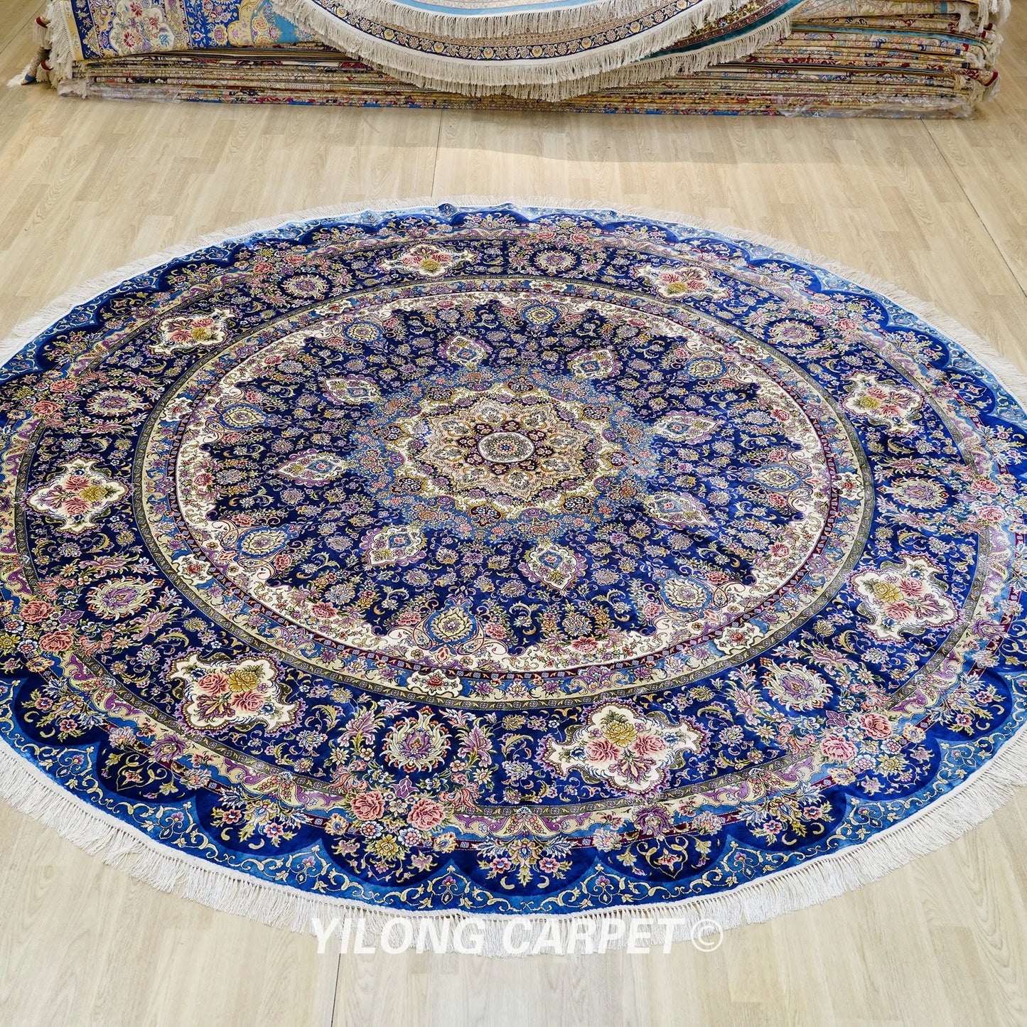 10'x10' Round Persian Handmade Silk Carpet Dining Room Handwoven Large Floor Rug (TJ458A)