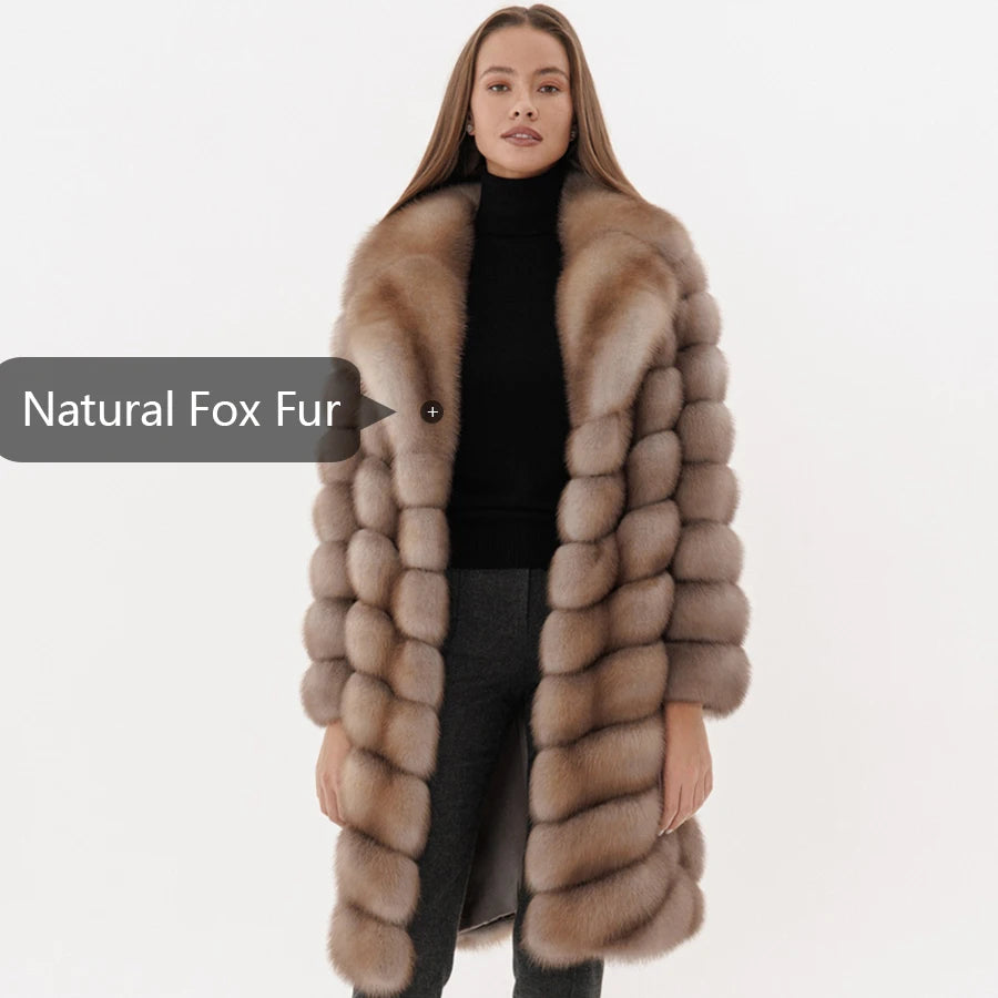 Women Fur Coat Real Fox Fur Coat Winter Clothing Luxury Turndown Collar Coat Warm High Quality
