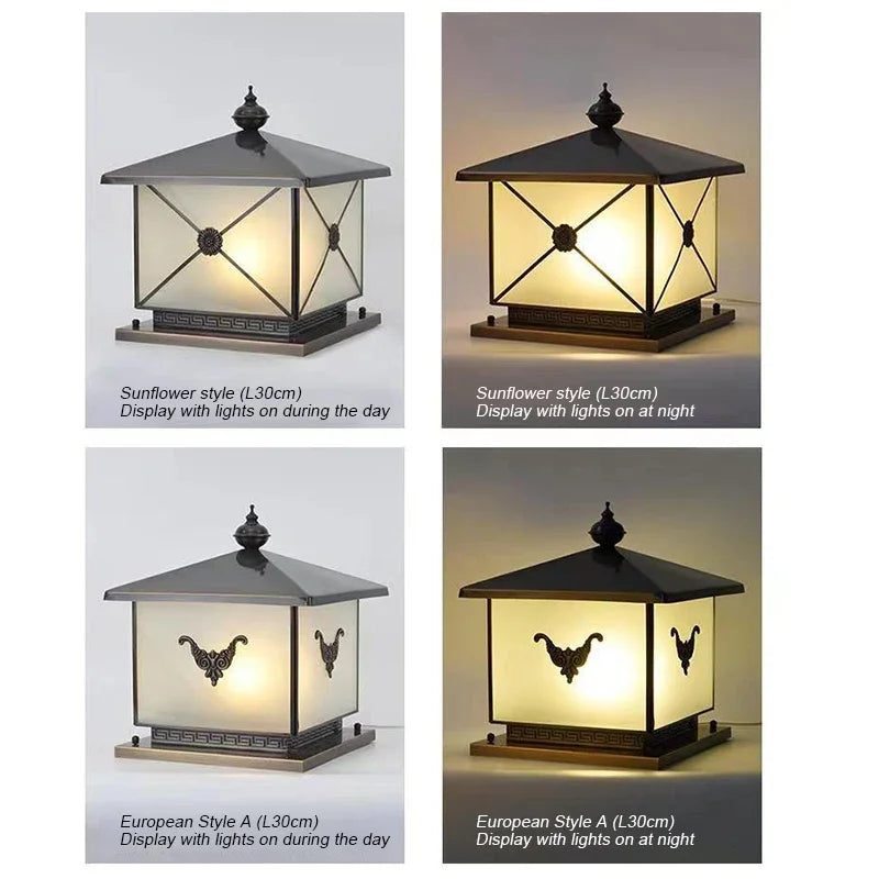 WPD Outdoor Electricity Post Lamp Vintage Creative Chinese Brass Pillar Light LED Waterproof IP65 for Home Villa Courtyard
