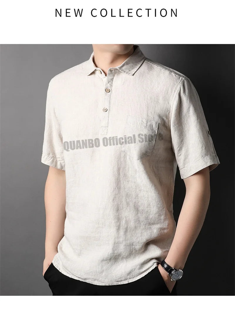 100% Linen Men Summer Shirts 2022 New Men's Fashion Comfortable Breathable Casual Classic Korean Pullover