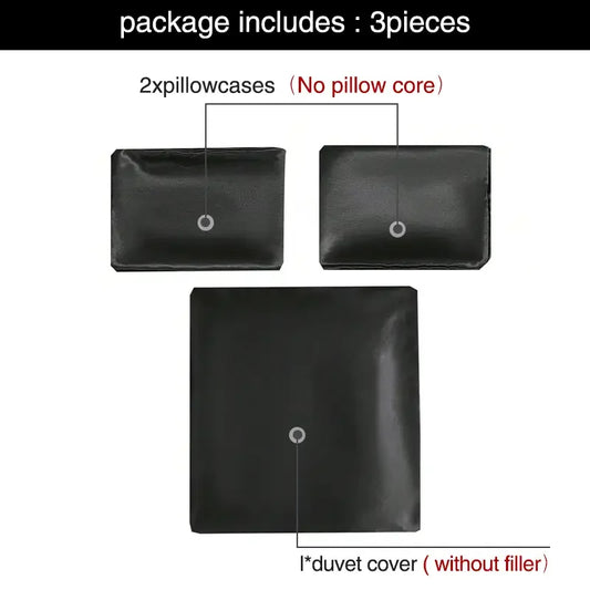 3pcs Satin Duvet Cover Set Bedding Sets Queen Black Series Luxury Rich Silk Silky Soft Solid Sexy Honeymoon Wrinkle Free