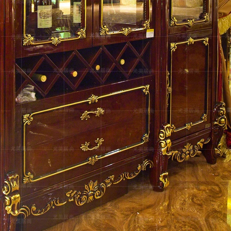 Wine Cabinet Solid Wood Carved Gold Painting Home Living Room Wall Wine Cabinet Sideboard Cabinet High-End American Wine
