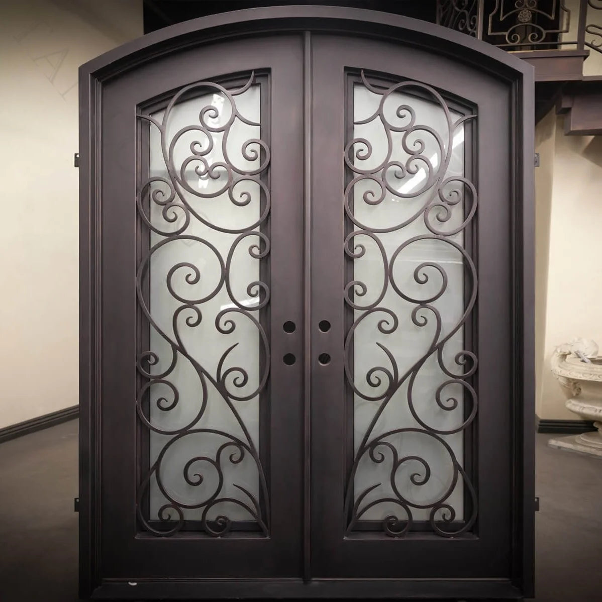 Wrought iron double door main iron glass door designer outside wrought iron door