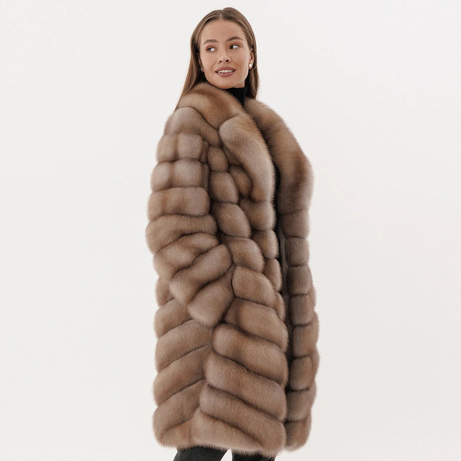 Women Fur Coat Real Fox Fur Coat Winter Clothing Luxury Turndown Collar Coat Warm High Quality