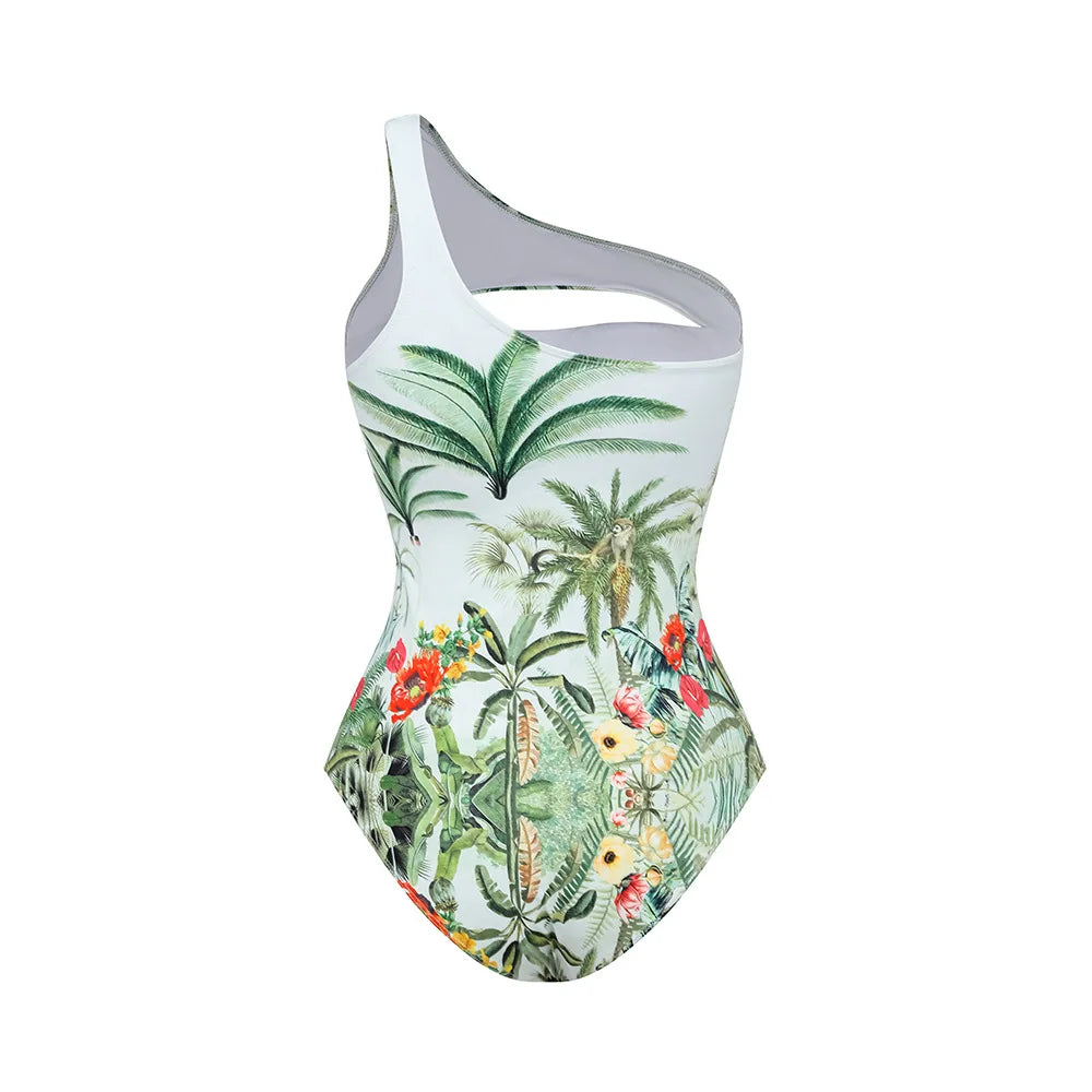 Women's One Shoulder Swimsuit One Piece with Pareo Swimwear Beach Dress Luxury Bikini Designer Bathing Suit Beache Sarong