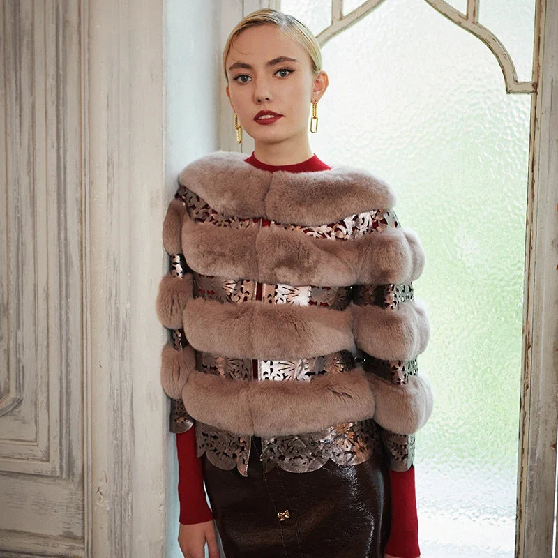 Women's Fur Coat 2324 Imported Short Dragon Cat Luxury Velvet Mink Skin with Hollow Carvings Outerwear Jackets Coats Clothes