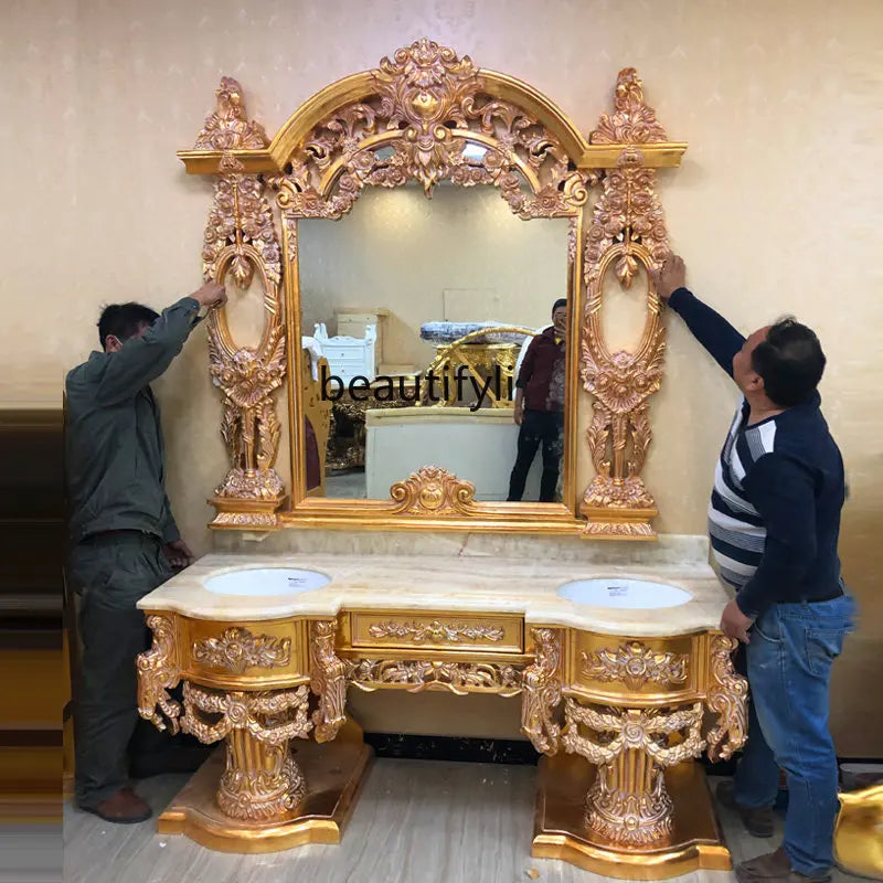 yj French Style Villa Luxury Dressing Table European High-End Luxury Large Apartment Solid Wood Gold Foil Dresser