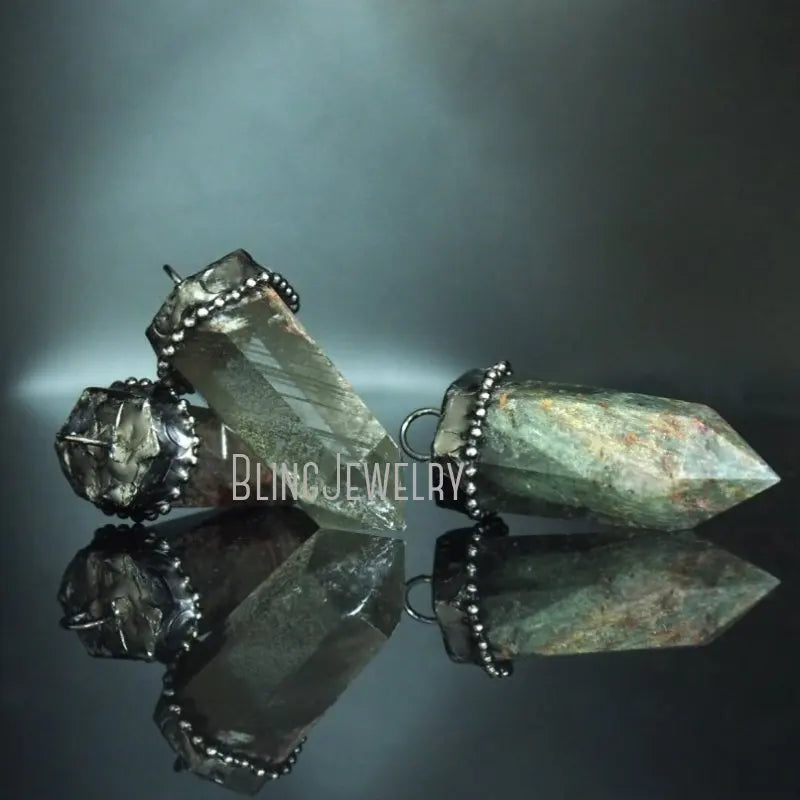 10pcs Lodolite Garden Quartz Crystal Necklace Pendant Natural Talisman Witch Wicca Pendulum Chakra Spiritual Jewelry Charms