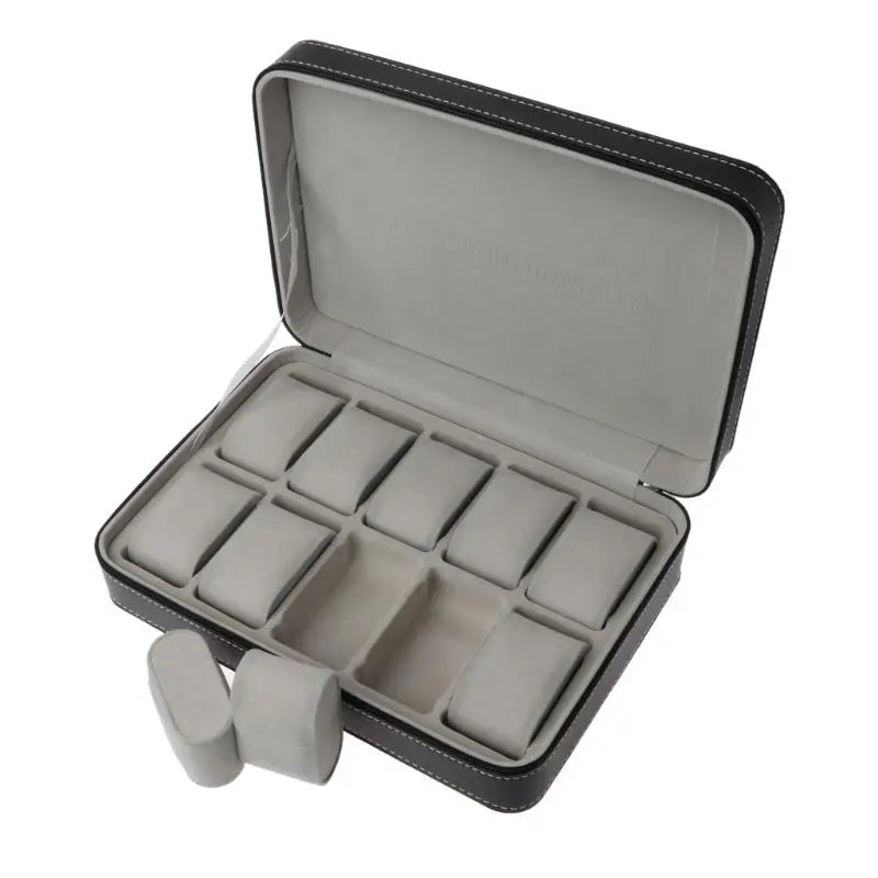 10 Slots Watch Zipper Travel Box Leather Display Case Organizer Jewelry Storage Container for Women Men Watch Display
