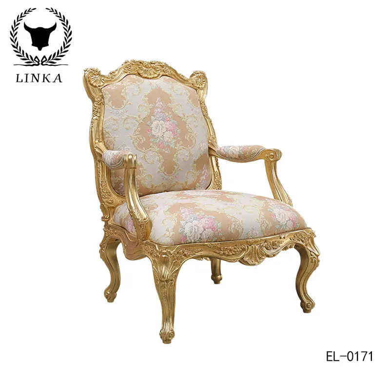 European deluxe solid wood leisure chair heavy industry carved gold foil villa living room bedroom single chair