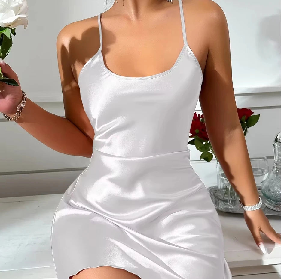 1 Piece Pajamas Halter Nightgown Thin Section with Bra Pads Lace Edge Silk Loungewear Multicolor Ice Silk Furniture Nightgowns