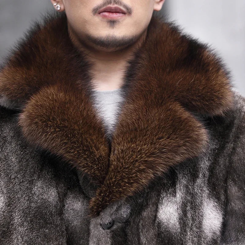 High End Natural Mink Coat Men's Jacket 2023 Winter New M.pennanti Fur Collar Whole Mink Real Fur Coats Jackets for Men Clothing