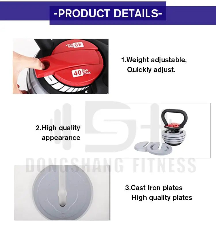 10-40LB Custom Logo Adjustable Kettlebell Weights Sets For Men Women Home Fitness Gym Equipment